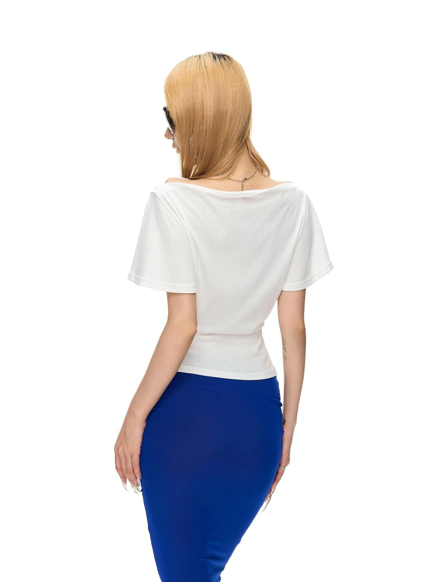 Fanptntox Solid Ruffle Sleeve Straight Neck Women's Lyocell Knit Basic T-shirts