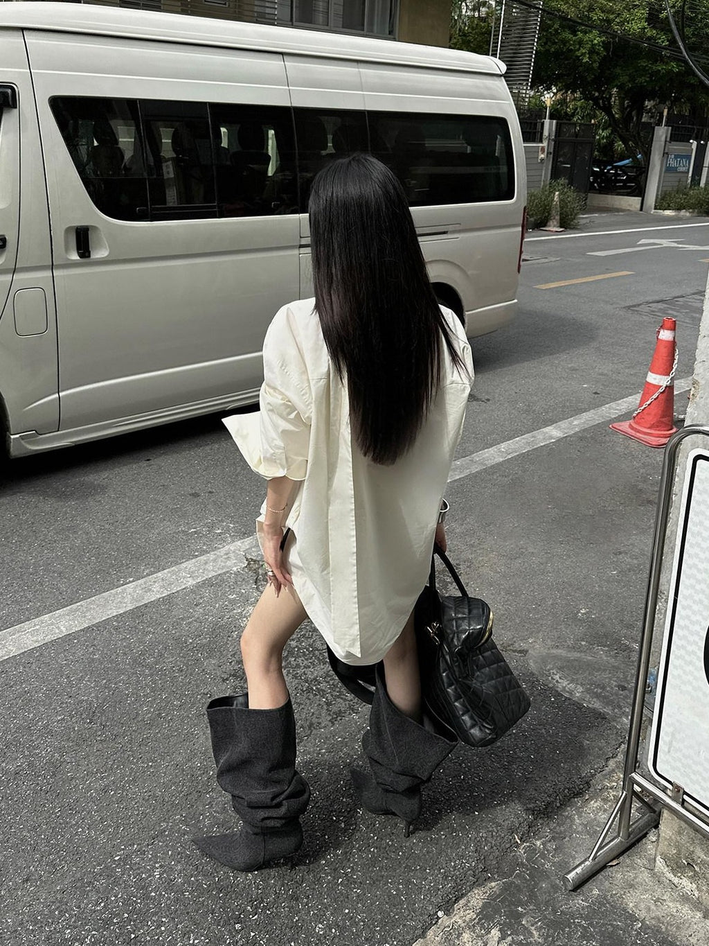 Fanptntox Solid Stand Collar Long Sleeve Boyfriend Women's Cotton Oversized Shirts