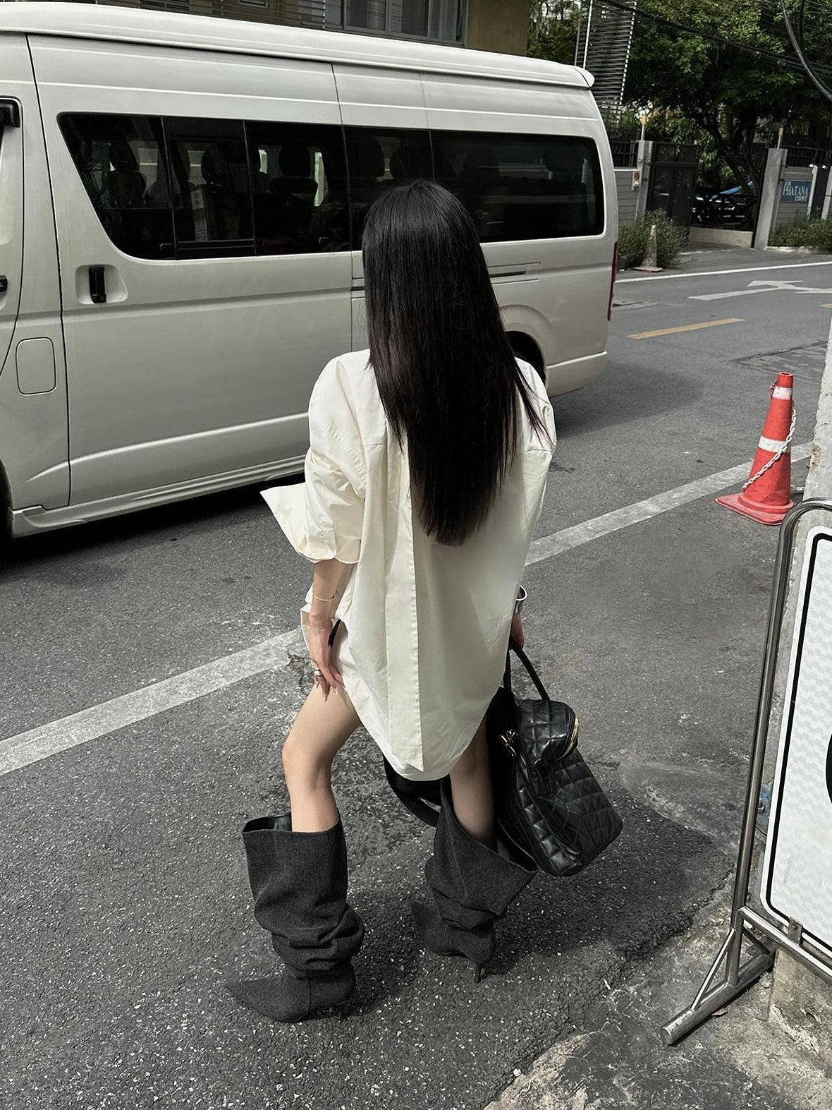 Fanptntox Solid Stand Collar Long Sleeve Boyfriend Women's Cotton Oversized Shirts