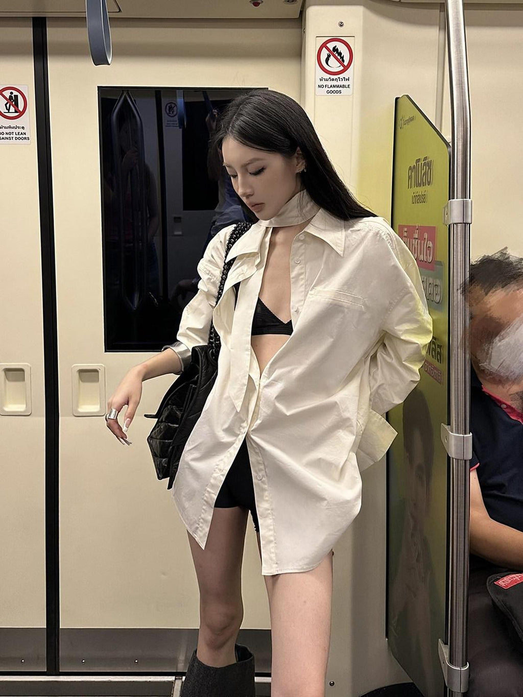 Fanptntox Solid Stand Collar Long Sleeve Boyfriend Women's Cotton Oversized Shirts