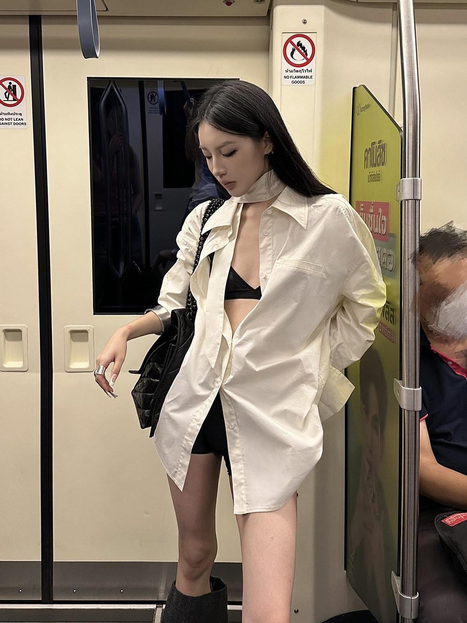 Fanptntox Solid Stand Collar Long Sleeve Boyfriend Women's Cotton Oversized Shirts