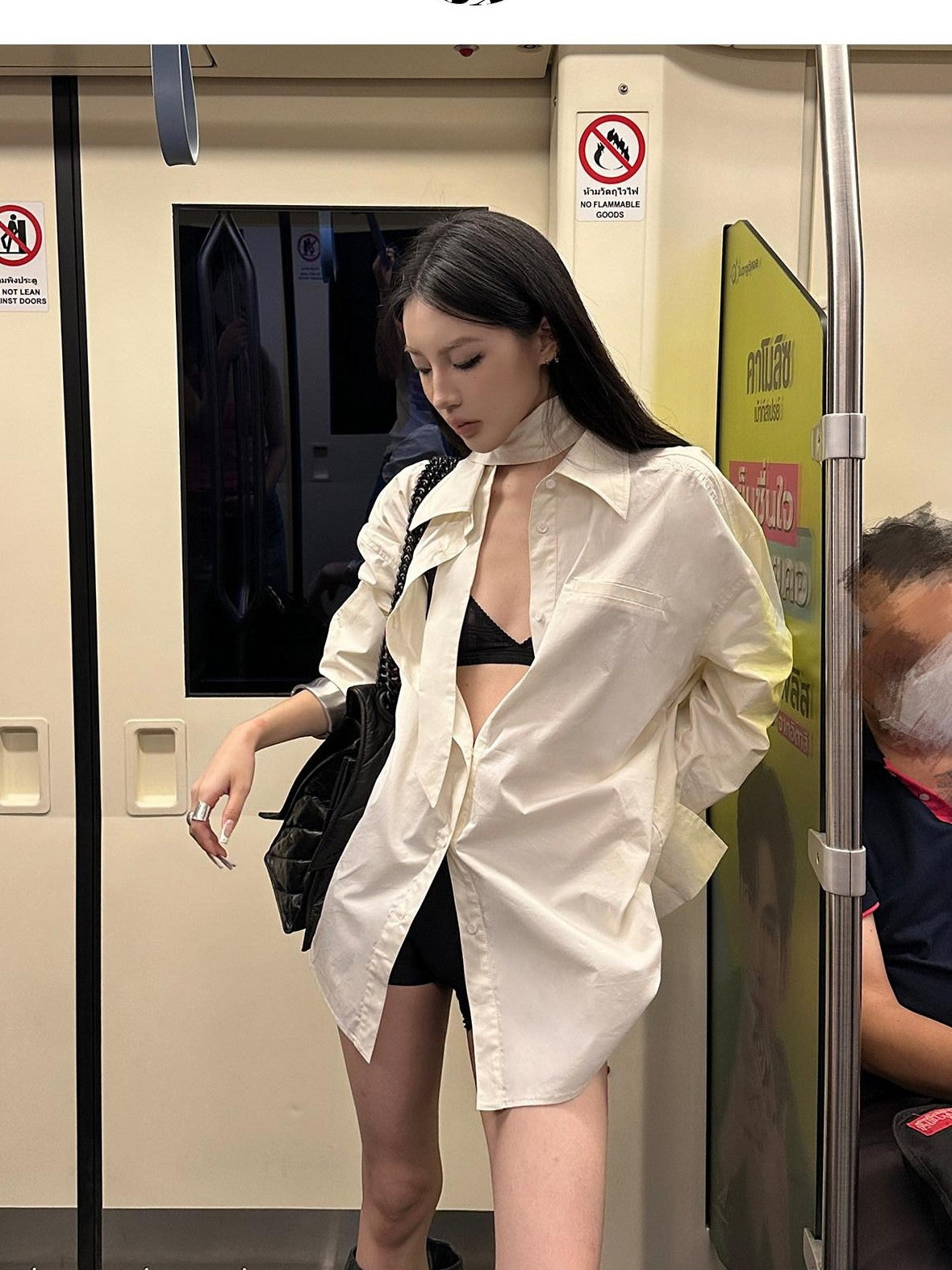 Fanptntox Solid Stand Collar Long Sleeve Boyfriend Women's Cotton Oversized Shirts
