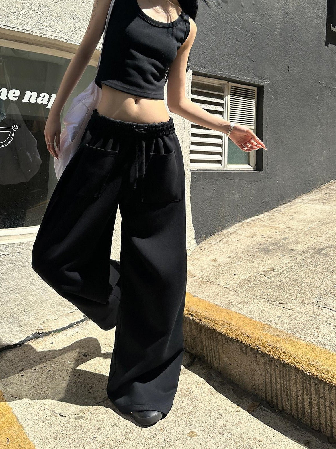 Fanptntox Sporty Foldover Waist Low Waist Relaxed Slimming Women's Wide-leg Pants