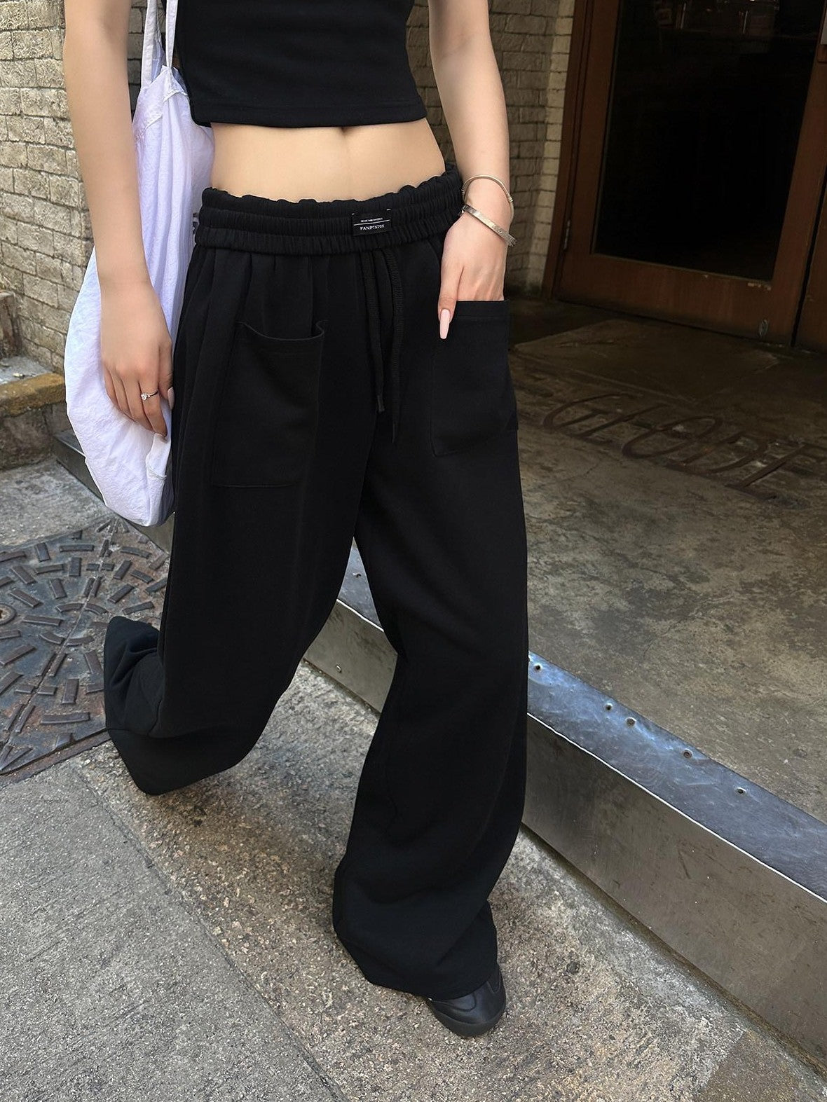 Fanptntox Sporty Foldover Waist Low Waist Relaxed Slimming Women's Wide-leg Pants