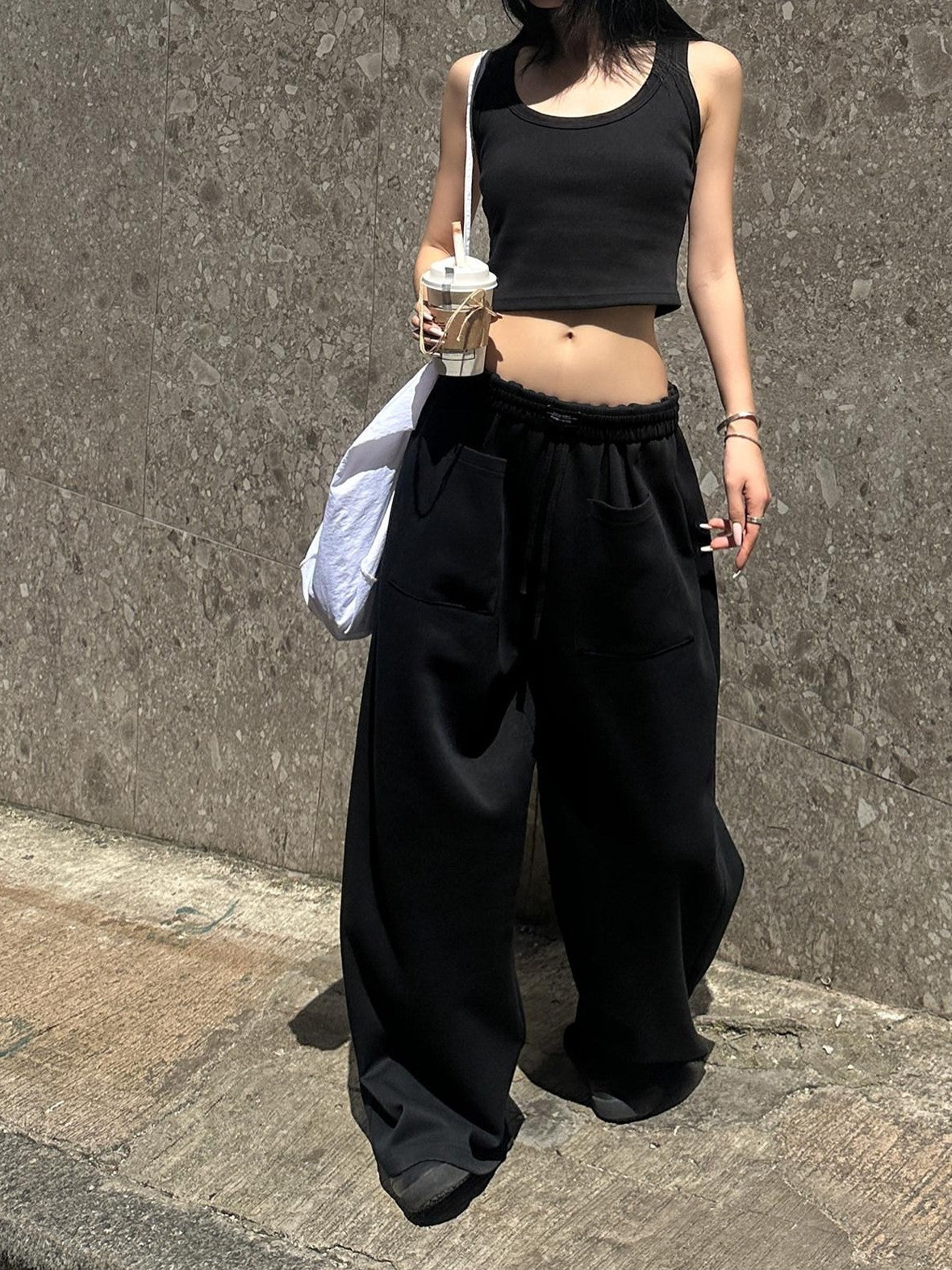 Fanptntox Sporty Foldover Waist Low Waist Relaxed Slimming Women's Wide-leg Pants