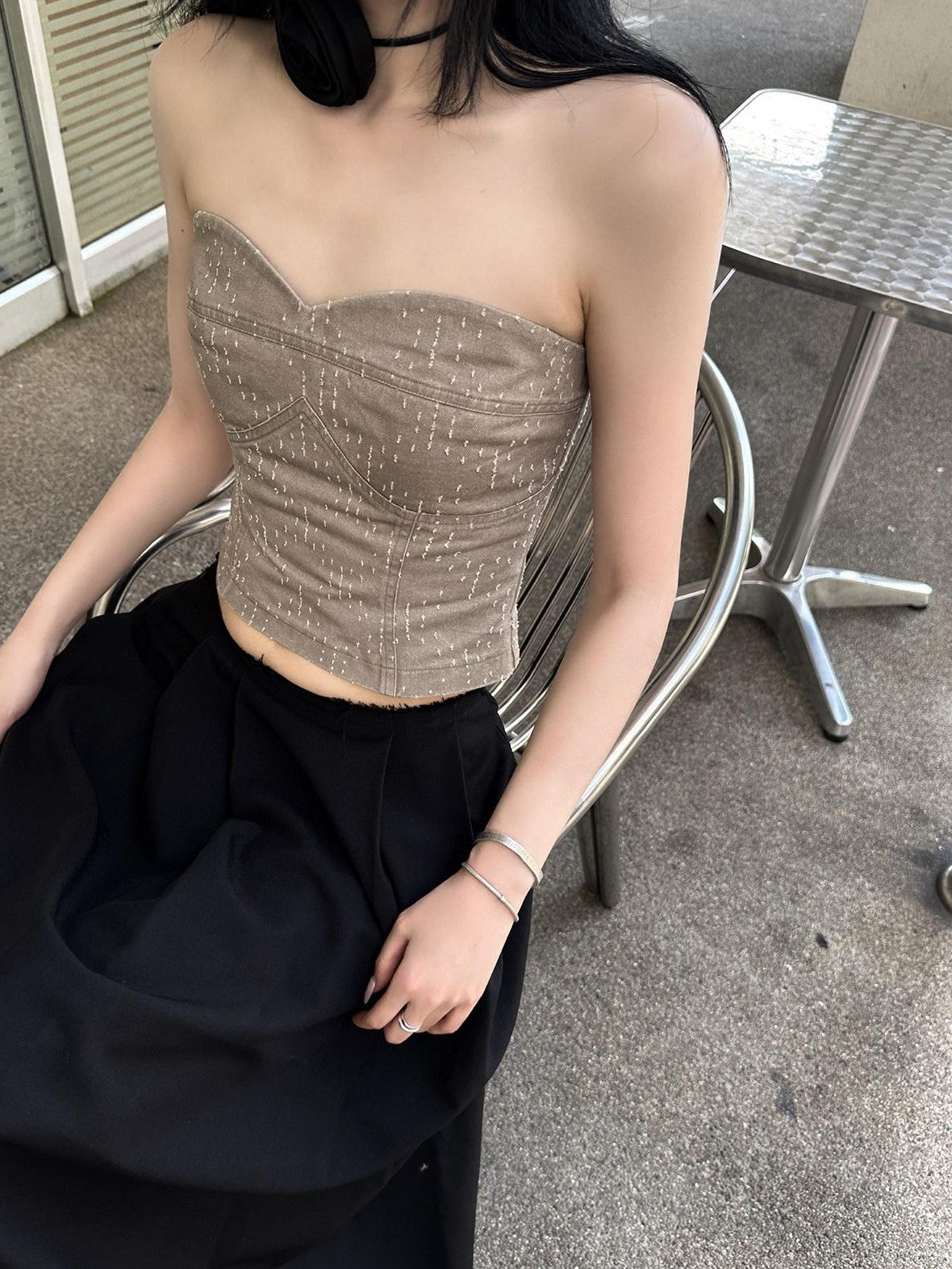 Fanptntox Street Distressed Solid Cropped Slim Sexy Fitted Women's Tube Tops