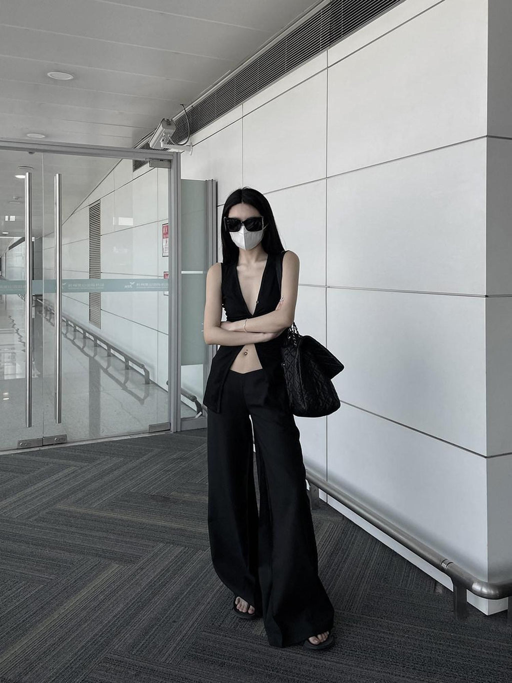 Fanptntox Streetwear Low V Waist Straight Loose Women's Polyester Blend Wide-leg Pants