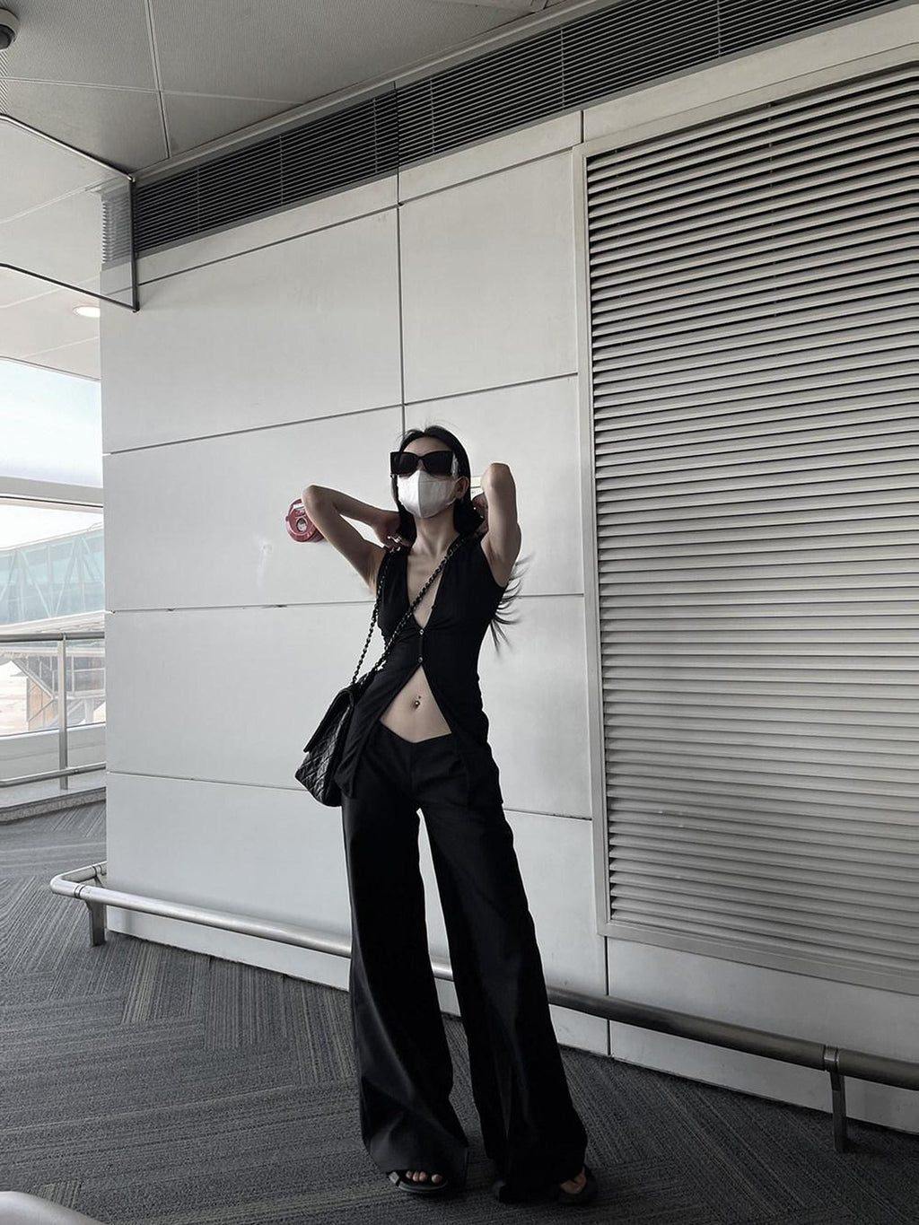Fanptntox Streetwear Low V Waist Straight Loose Women's Polyester Blend Wide-leg Pants