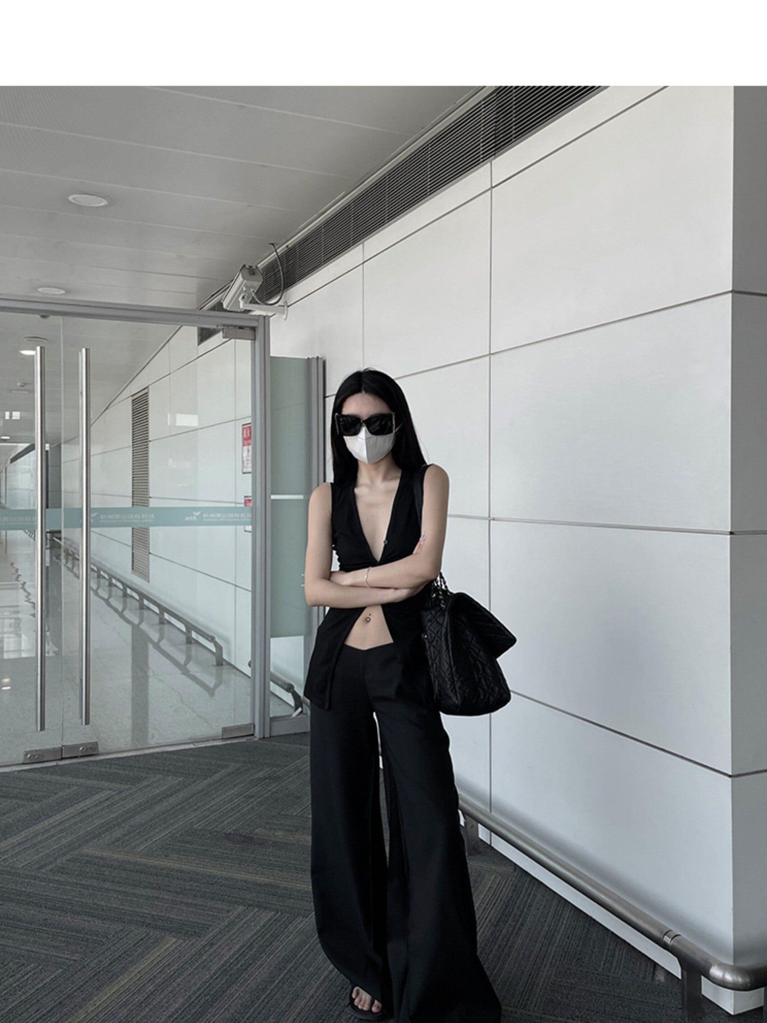 Fanptntox Streetwear Low V Waist Straight Loose Women's Polyester Blend Wide-leg Pants