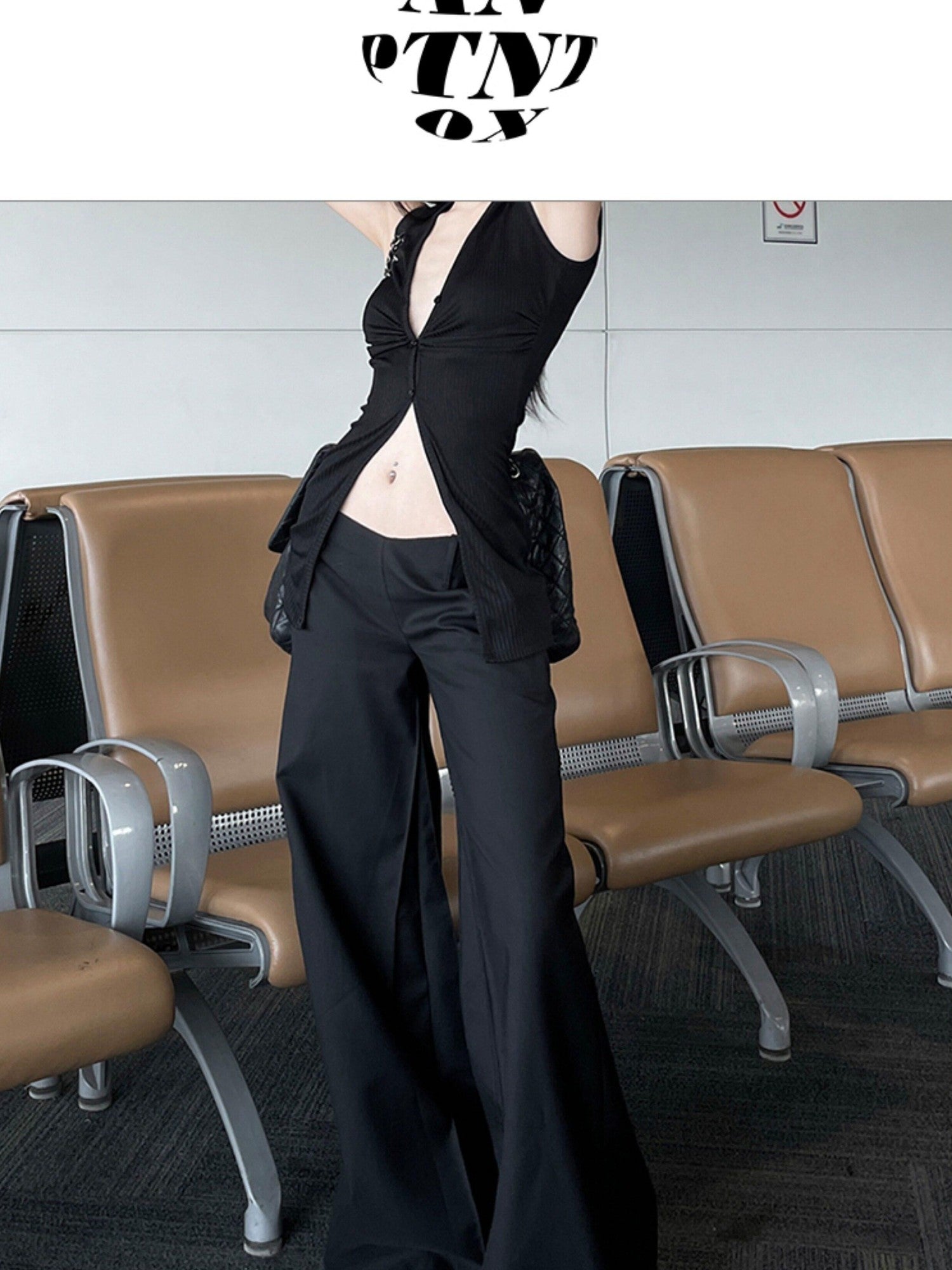 Fanptntox Streetwear Low V Waist Straight Loose Women's Polyester Blend Wide-leg Pants