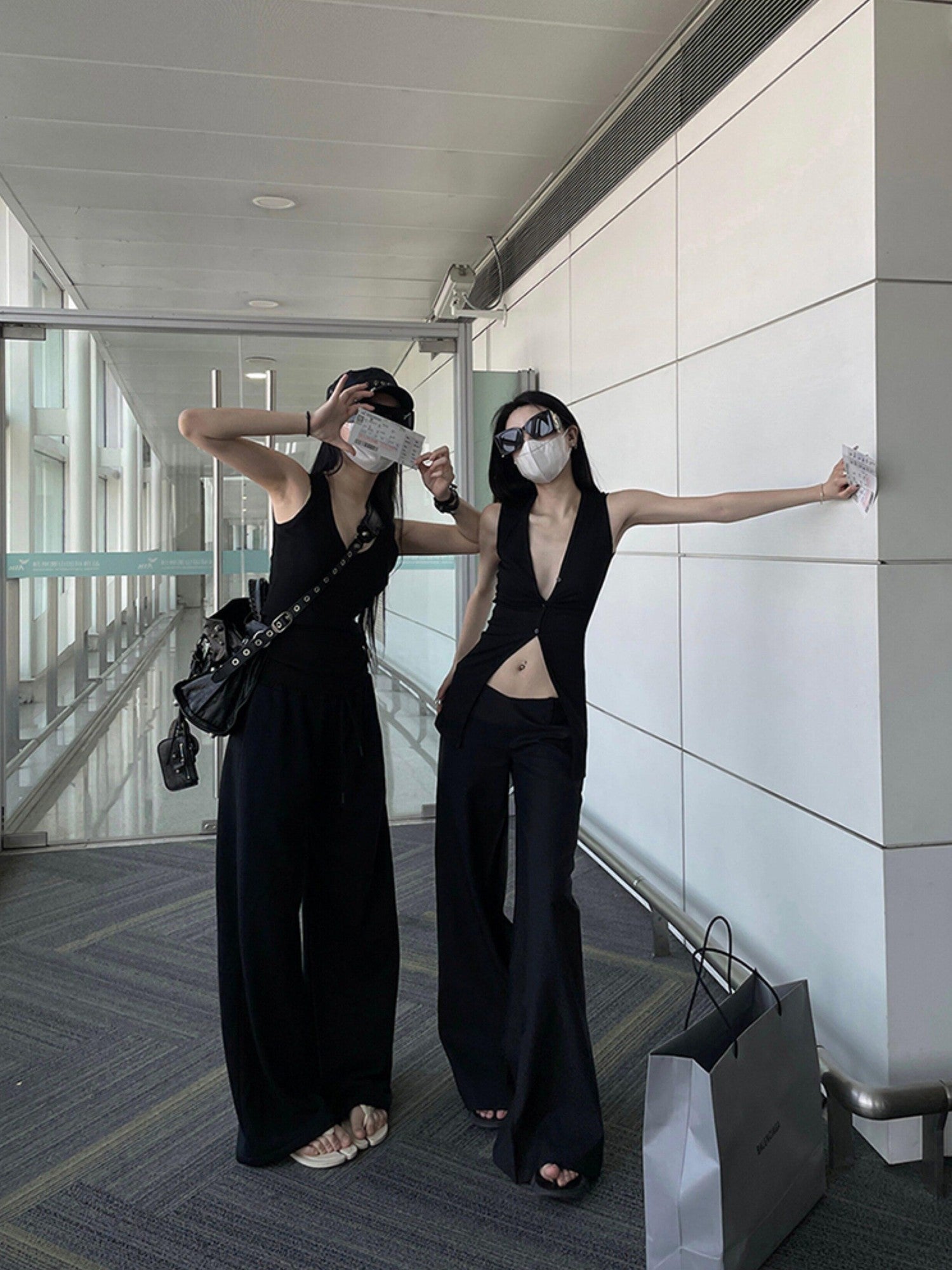Fanptntox Streetwear Low V Waist Straight Loose Women's Polyester Blend Wide-leg Pants