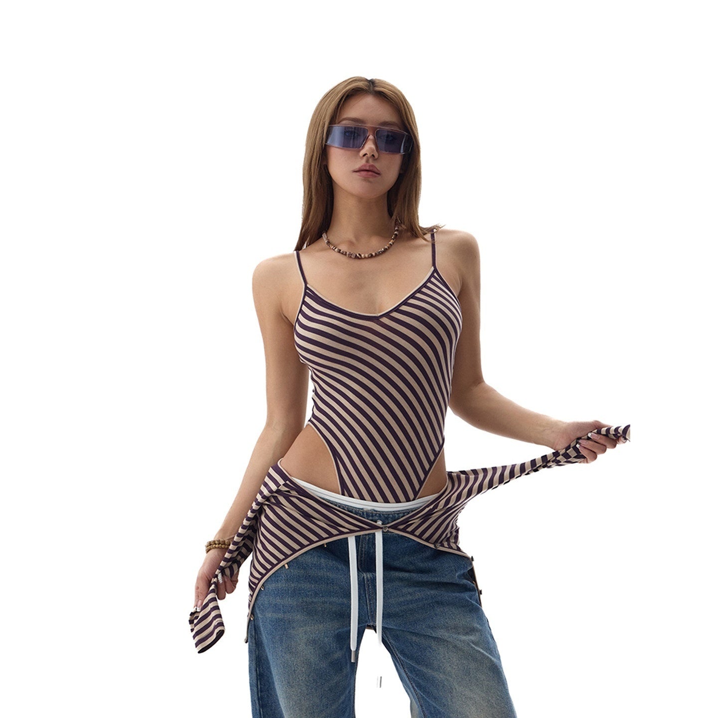 Fanptntox_Striped_Colorblock_Knit_One_Shoulder_Cutout_Women's_Lyocell_Wool_Cardigans_923331716442_MISSTT