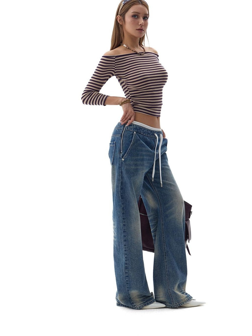 Fanptntox Striped Colorblock Knit One Shoulder Cutout Women's Lyocell Wool Cardigans