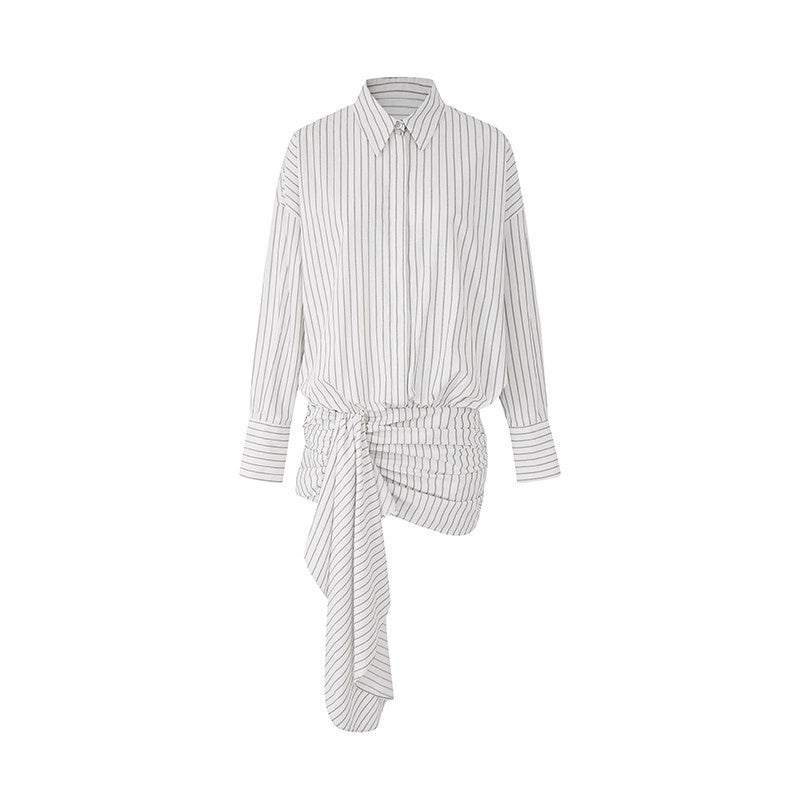 Fanptntox_Striped_Short_Sleeve_Shirt_Dress_High_Waist_Women's_A_Line_Matching_Skirt_Sets_723676636373_MISSTT