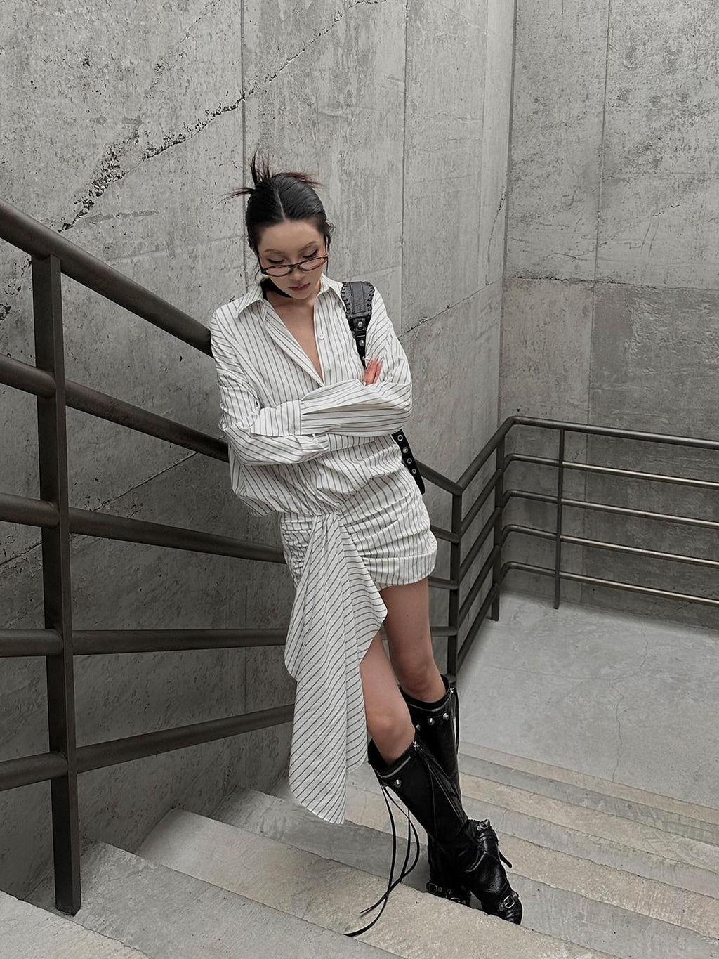 Fanptntox Striped Short Sleeve Shirt Dress High Waist Women's A Line Matching Skirt Sets
