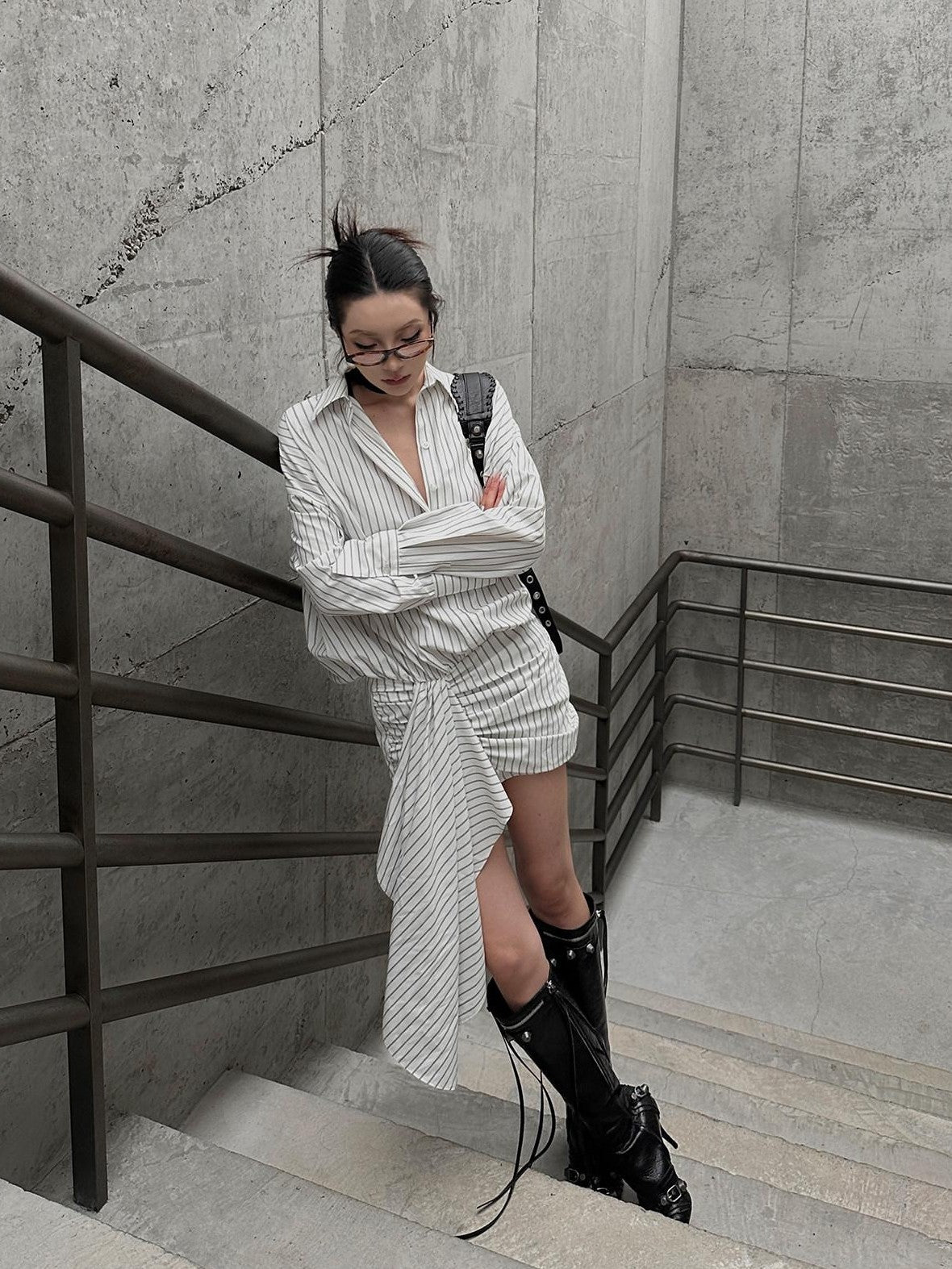 Fanptntox Striped Short Sleeve Shirt Dress High Waist Women's A Line Matching Skirt Sets