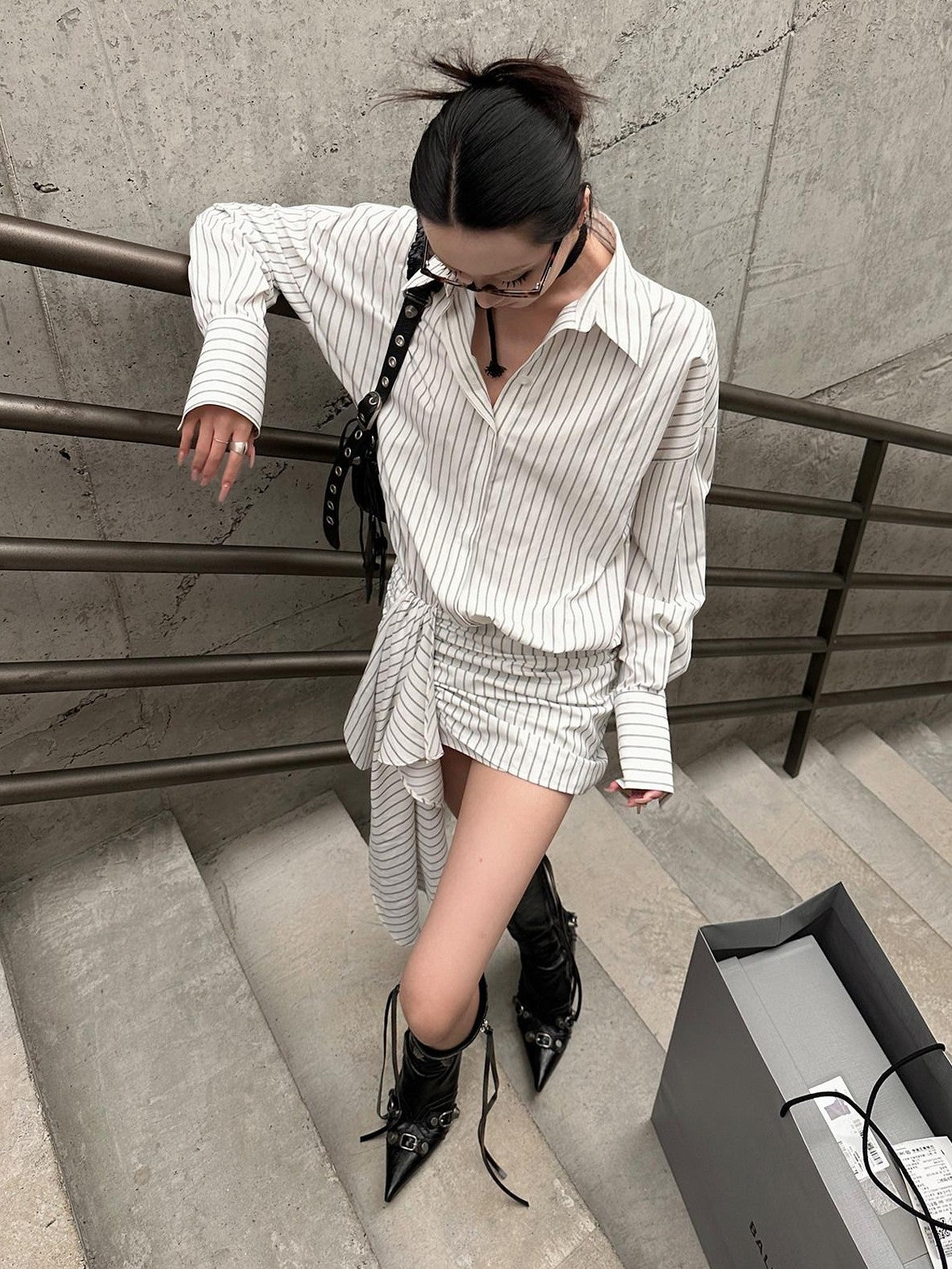 Fanptntox Striped Short Sleeve Shirt Dress High Waist Women's A Line Matching Skirt Sets