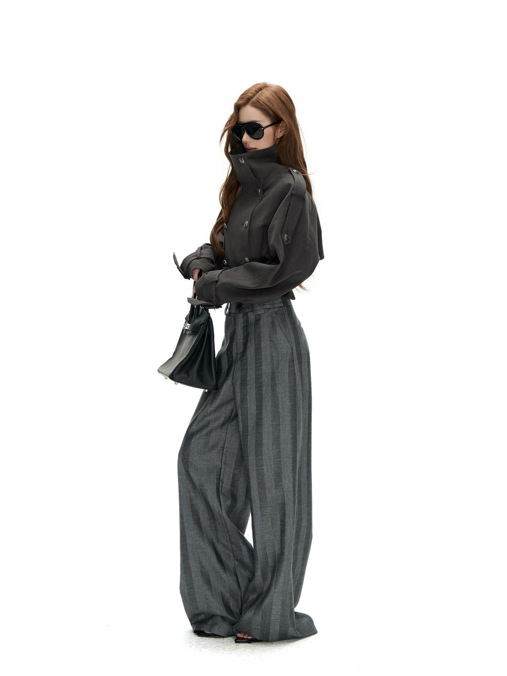 Fanptntox Striped Straight Leg Woven Wool Blend Women's Tailored Pants