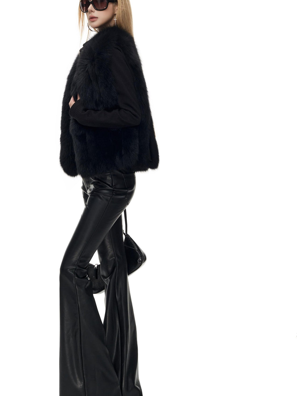 Fanptntox Studded Low Waist Flared Stretch Women's Polyester Leather Pants