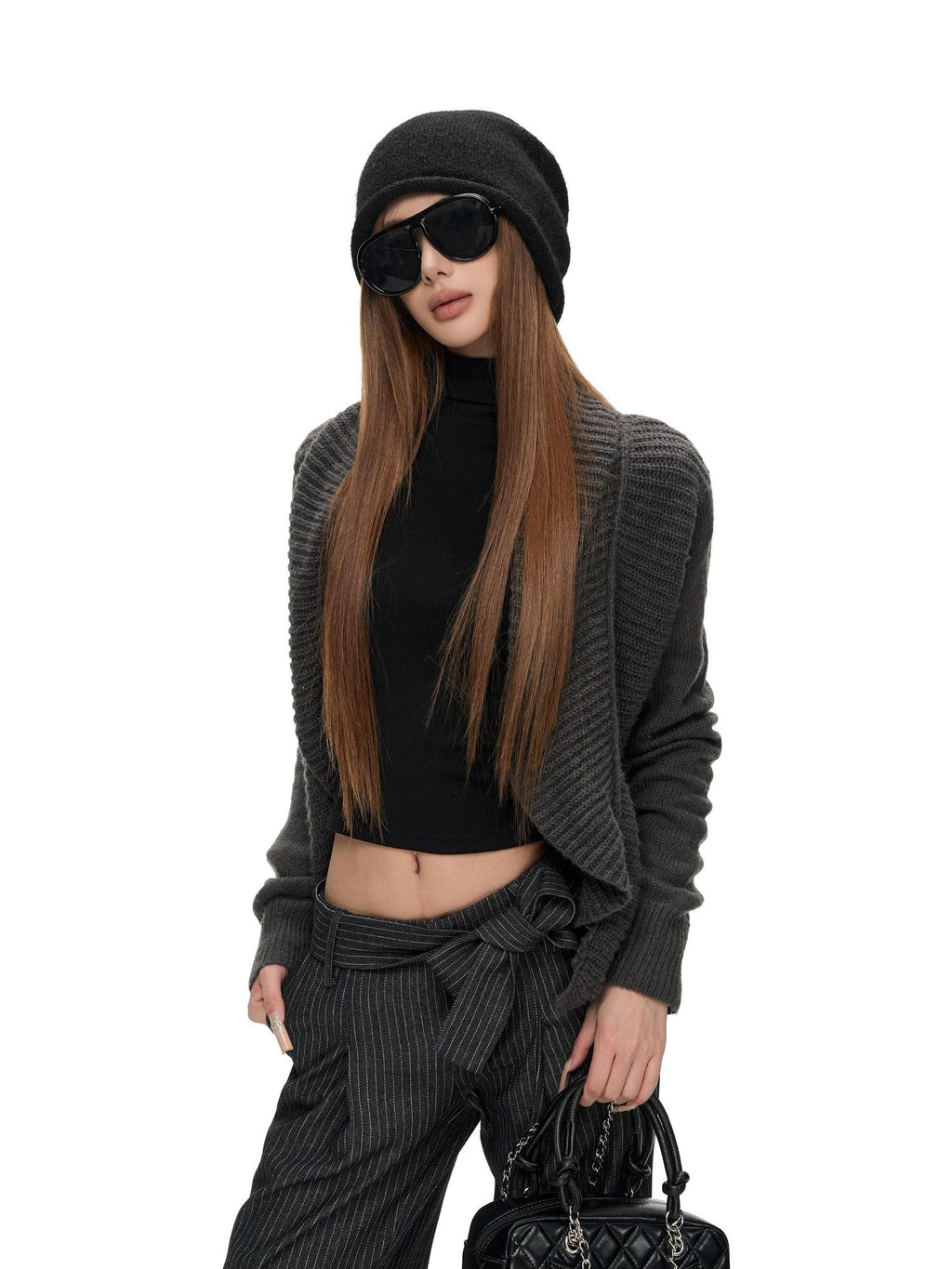 Fanptntox Textured Wool Blend Long Sleeve Cardigan Women's Turtleneck Sweaters