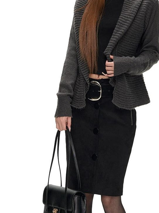 Fanptntox Textured Wool Blend Long Sleeve Cardigan Women's Turtleneck Sweaters