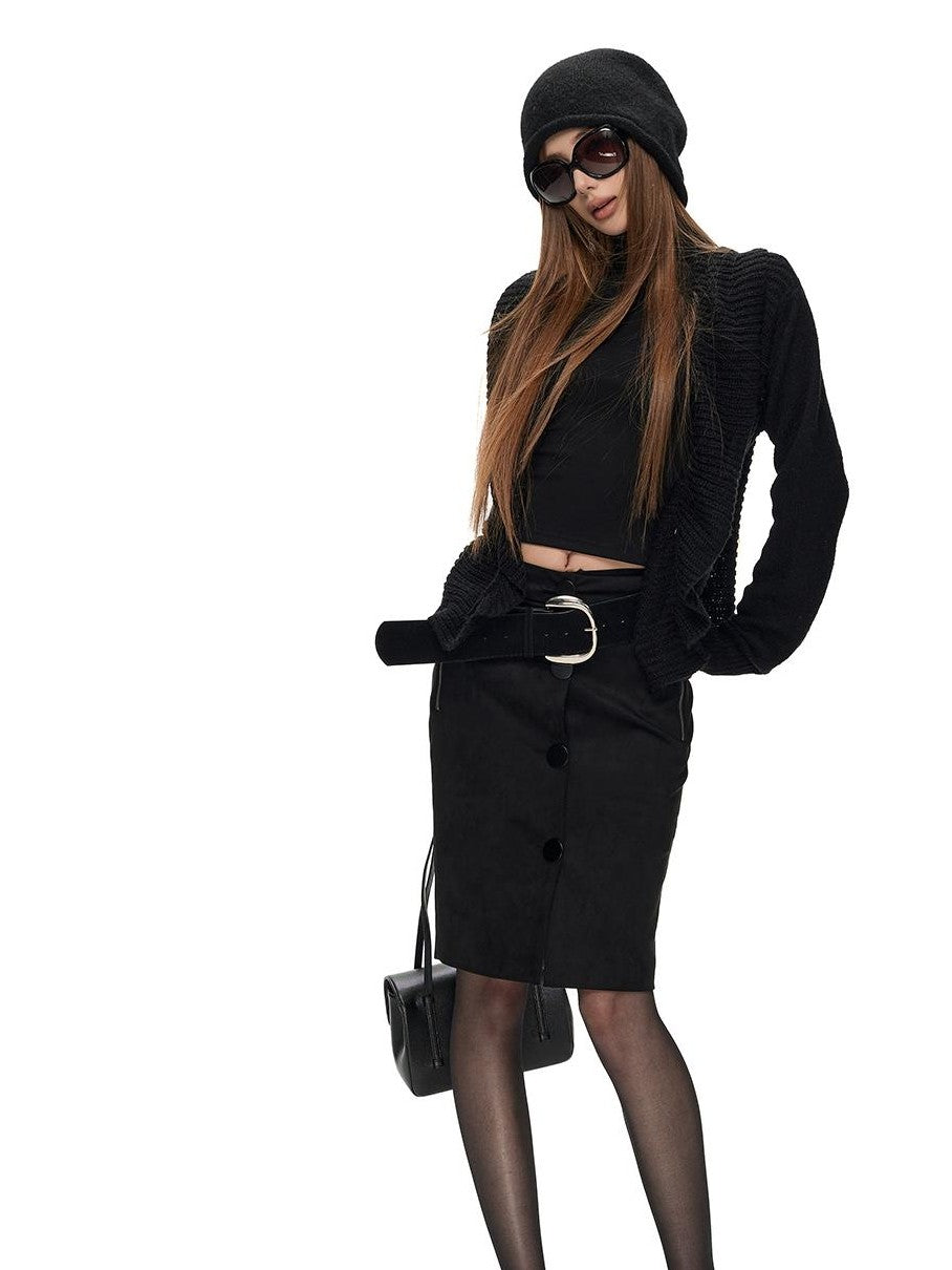 Fanptntox Textured Wool Blend Long Sleeve Cardigan Women's Turtleneck Sweaters