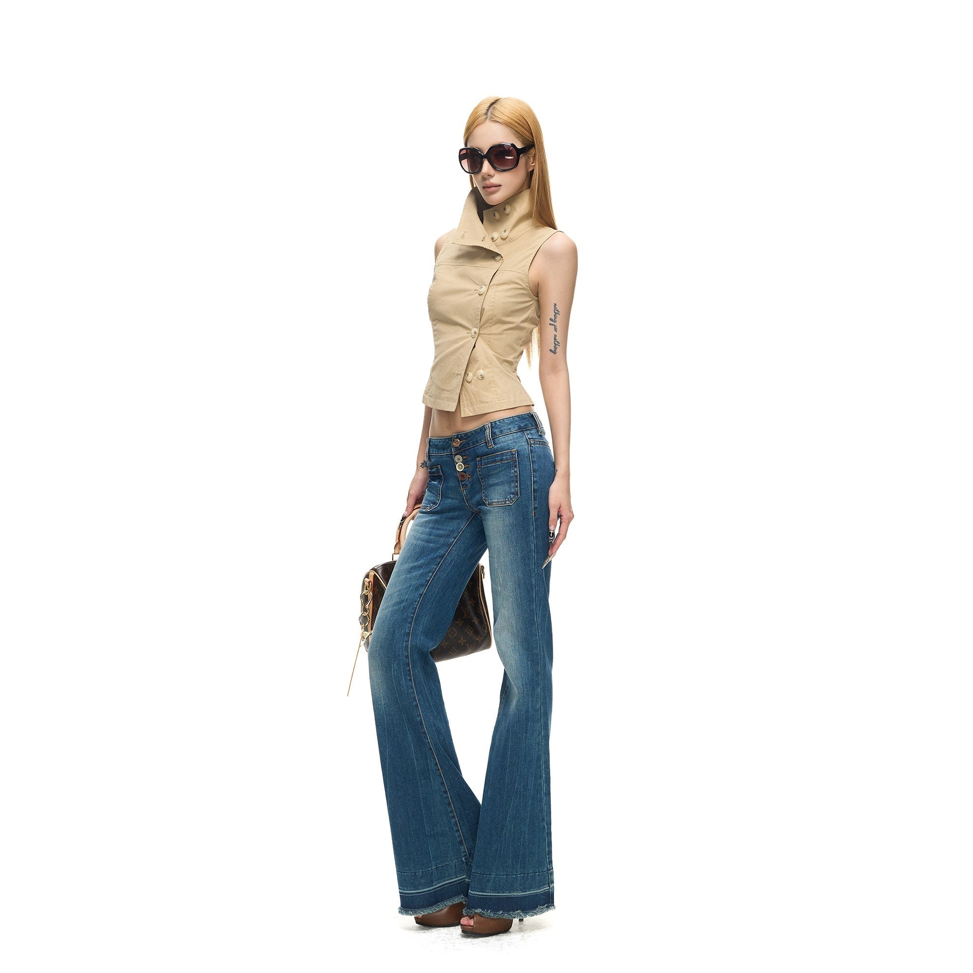 Fanptntox_Two_Tone_Double_Row_Buttons_Stand_Collar_Vest_Women's_Cotton_Blend_Shirts_1039185642626_MISSTT