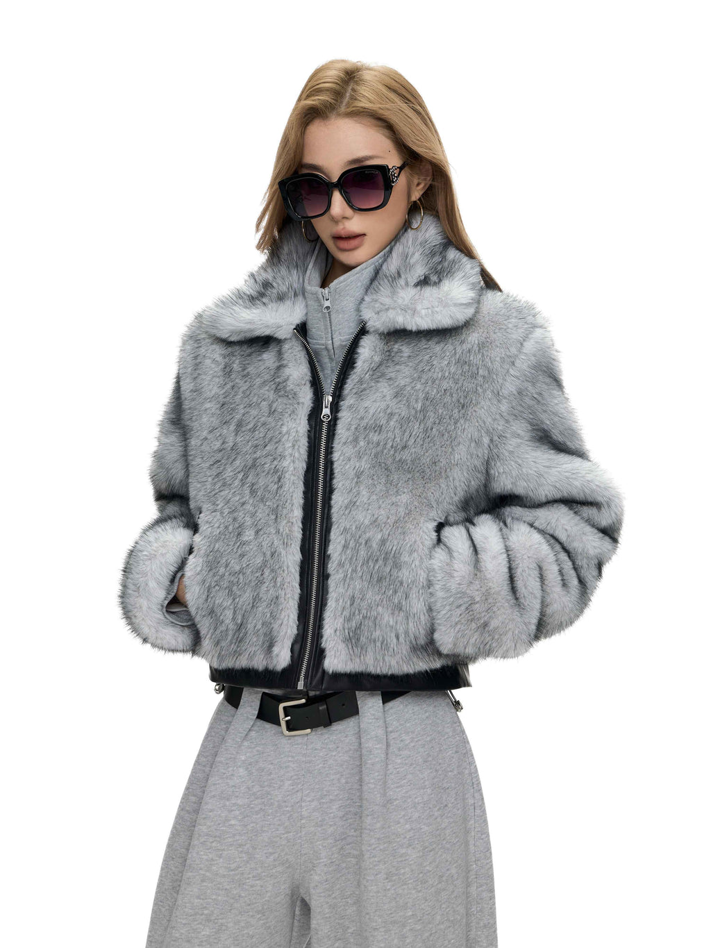 Fanptntox_Two_Tone_Fox_Fur_Patchwork_Leather_Trim_Cropped_Women's_Polyester_Faux_Fur_Coats_1001030523901_MISSTT