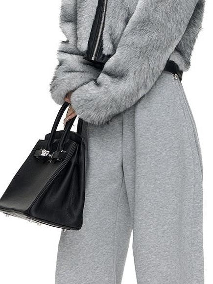 Fanptntox Two Tone Fox Fur Patchwork Leather Trim Cropped Women's Polyester Faux Fur Coats