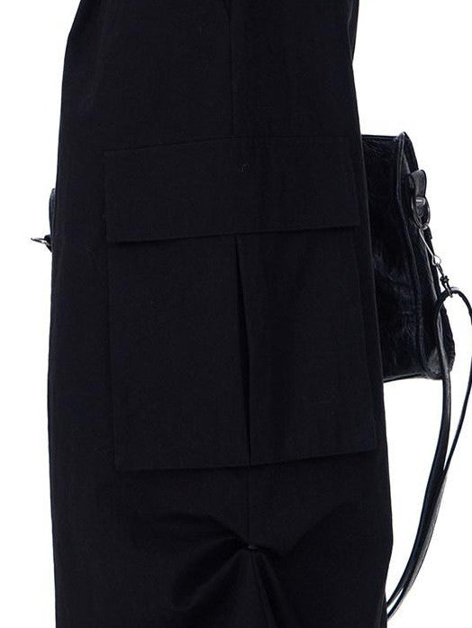 Fanptntox Two Tone Large Pocket Cargo Adjustable Women's Cotton Nylon Wide-leg Pants