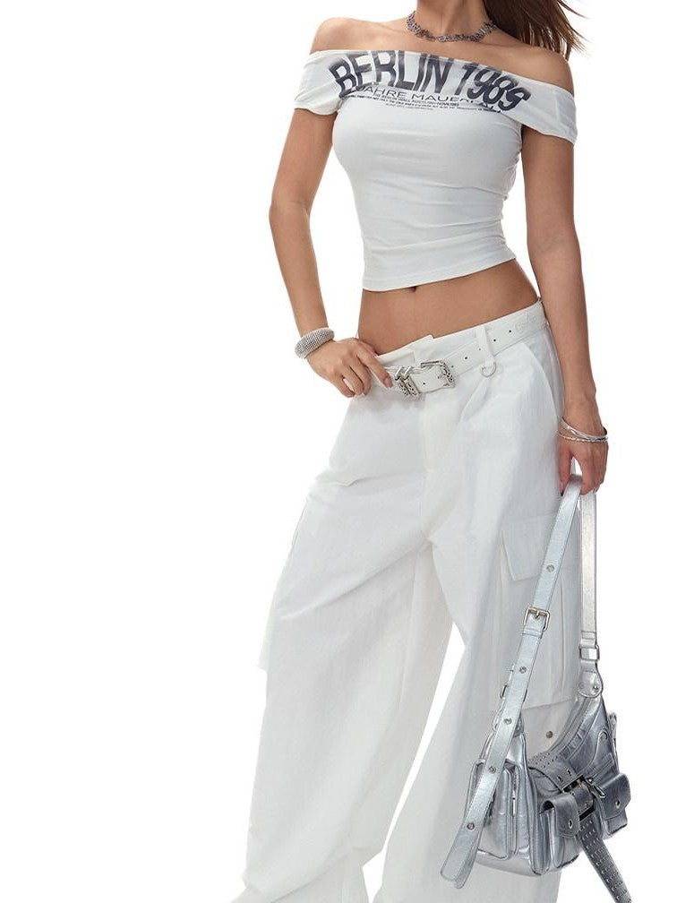 Fanptntox Two Tone Large Pocket Cargo Adjustable Women's Cotton Nylon Wide-leg Pants