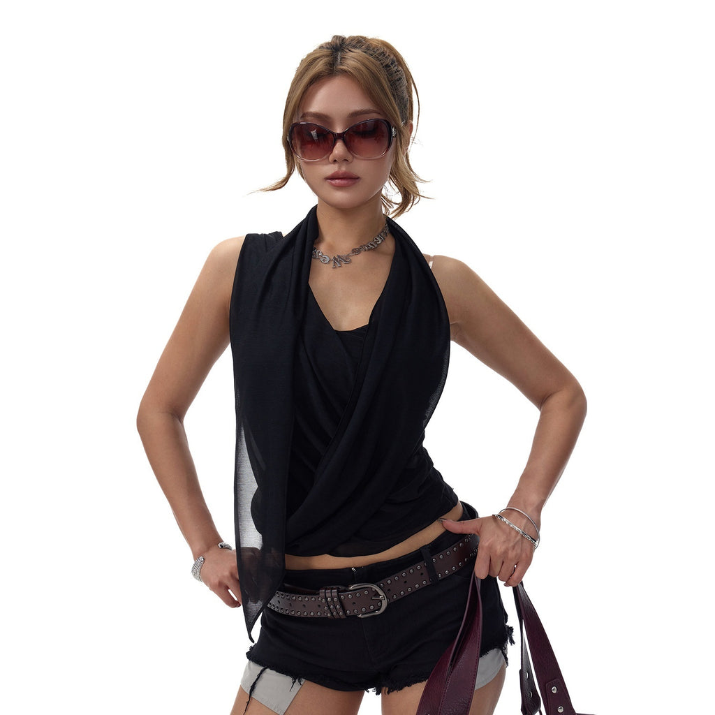 Fanptntox_Two_Tone_V-neck_Slim_Fit_Ribbon_Tie_Mesh_Overlay_Women's_Tulle_Camisoles_916659495262_MISSTT