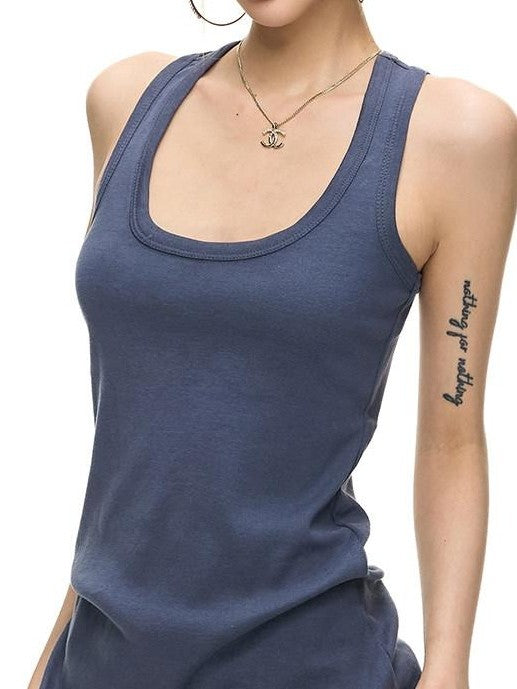 Fanptntox U Neck Ribbed Knit Slim Curve Micro Stretch Women's Cotton Tank Tops