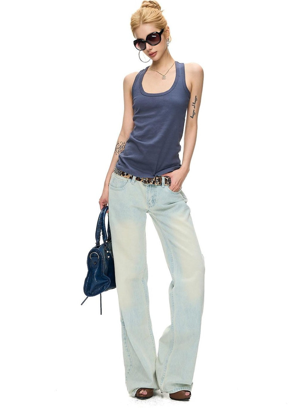 Fanptntox U Neck Ribbed Knit Slim Curve Micro Stretch Women's Cotton Tank Tops
