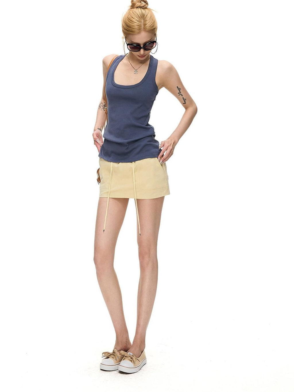 Fanptntox U Neck Ribbed Knit Slim Curve Micro Stretch Women's Cotton Tank Tops