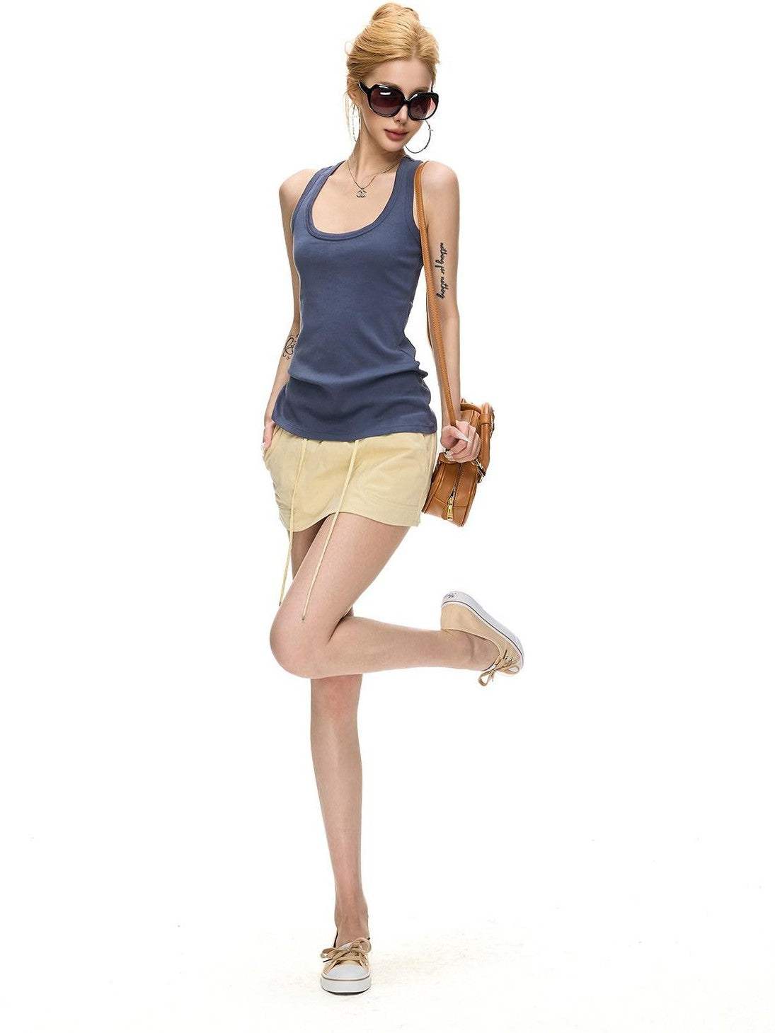 Fanptntox U Neck Ribbed Knit Slim Curve Micro Stretch Women's Cotton Tank Tops