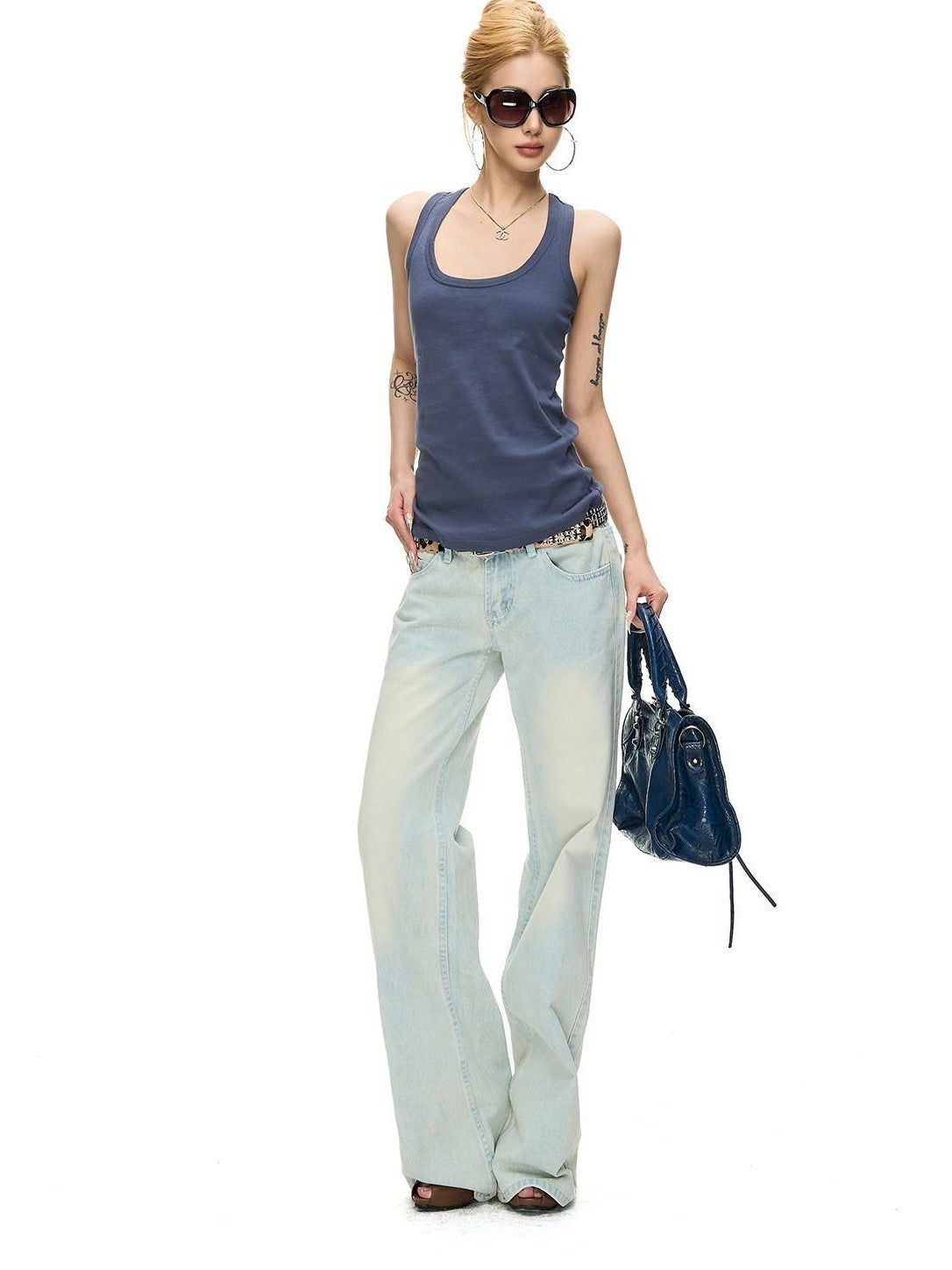 Fanptntox U Neck Ribbed Knit Slim Curve Micro Stretch Women's Cotton Tank Tops