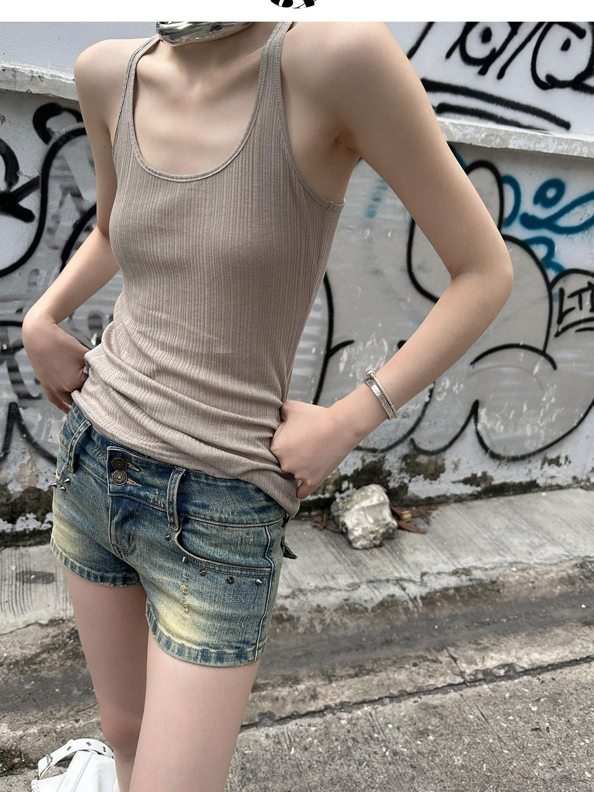 Fanptntox U Neck Semi Sheer Cross Back Slim Fit Women's Knit Mid Length Tank Tops