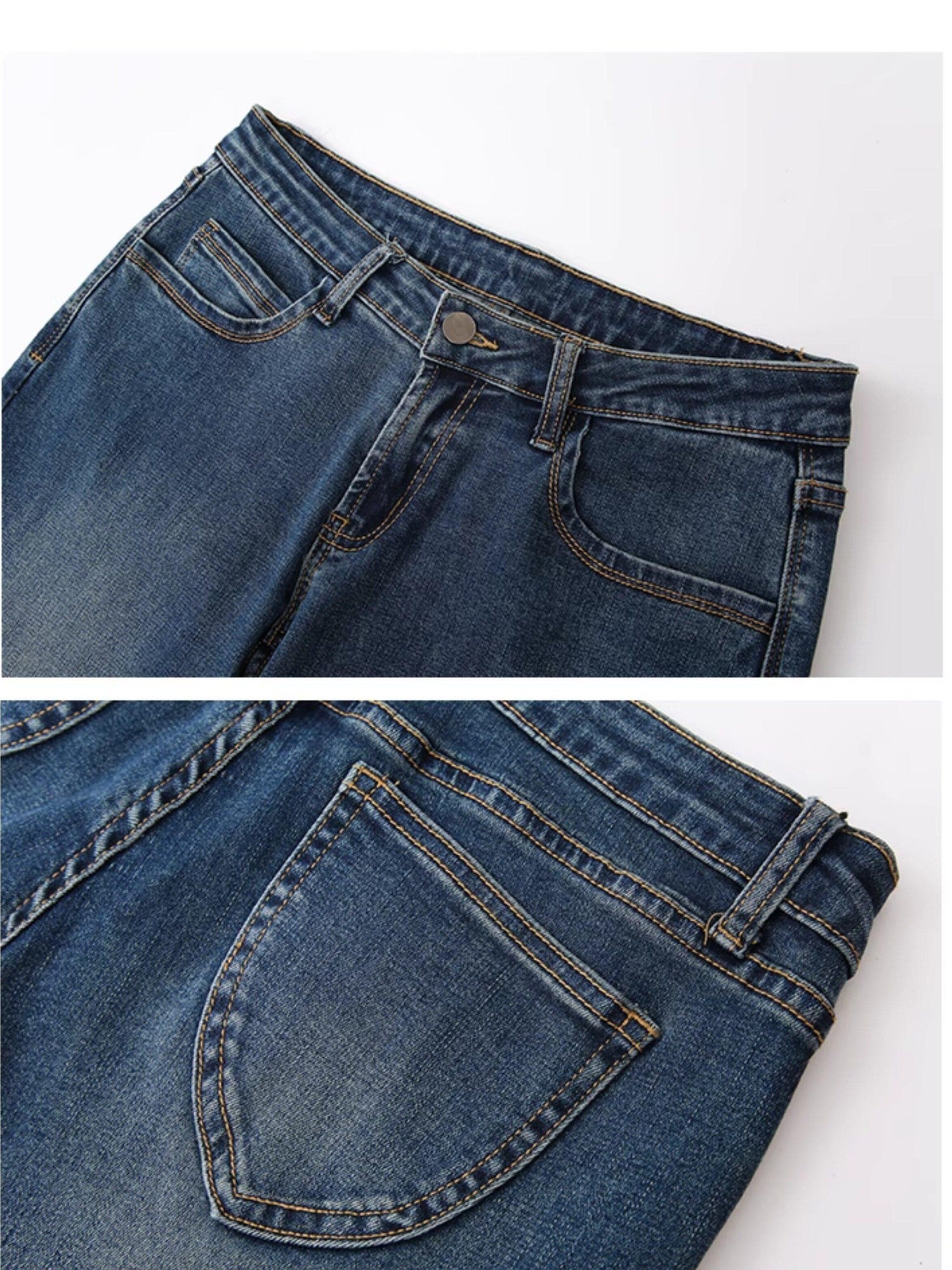 Fanptntox Vintage Blue Low Rise Micro Flare Women's Denim Bootcut Jeans