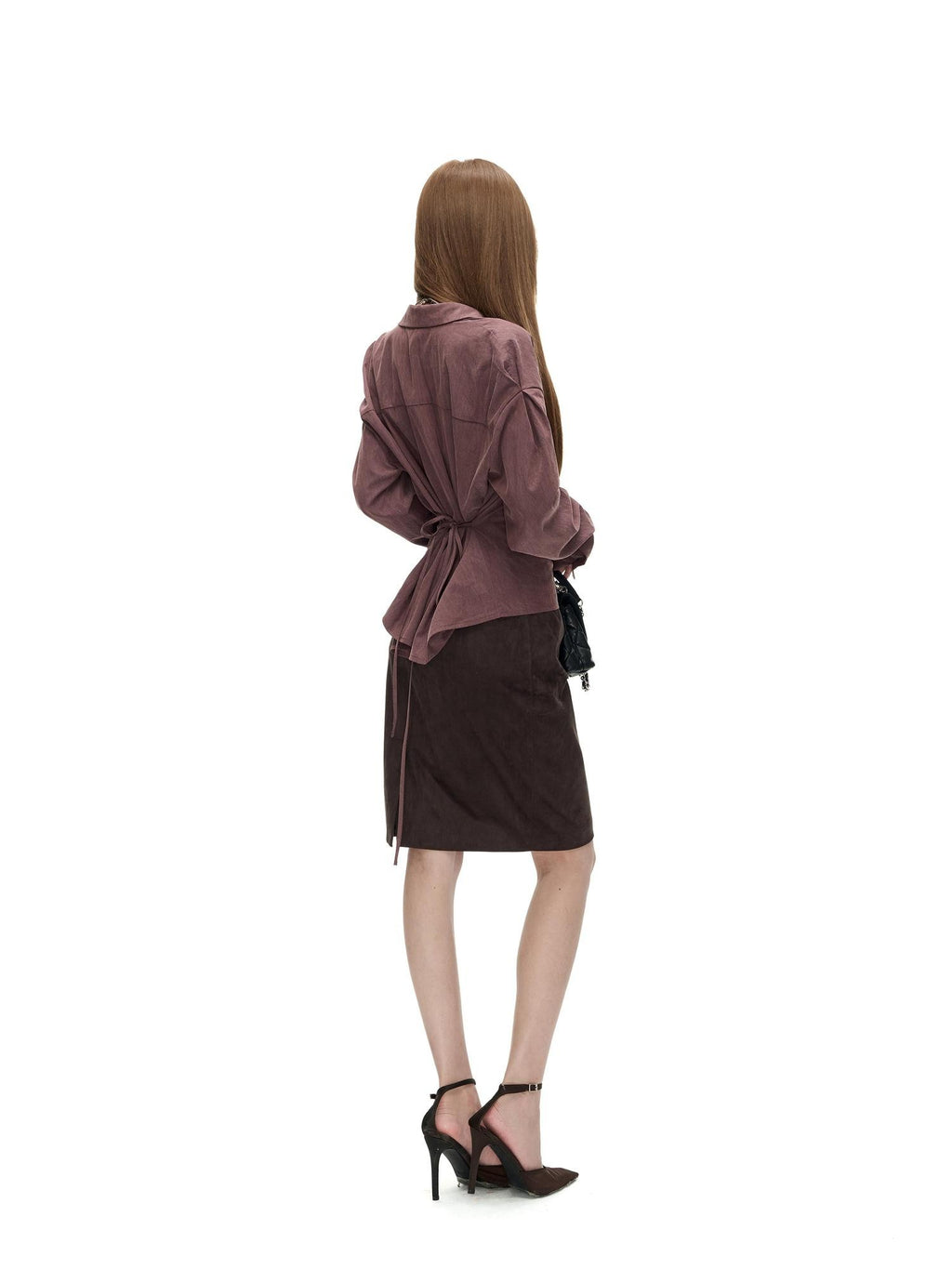 Fanptntox Vintage Brown Faux Suede Low Rise Bodycon Pencil Women's Midi Skirts