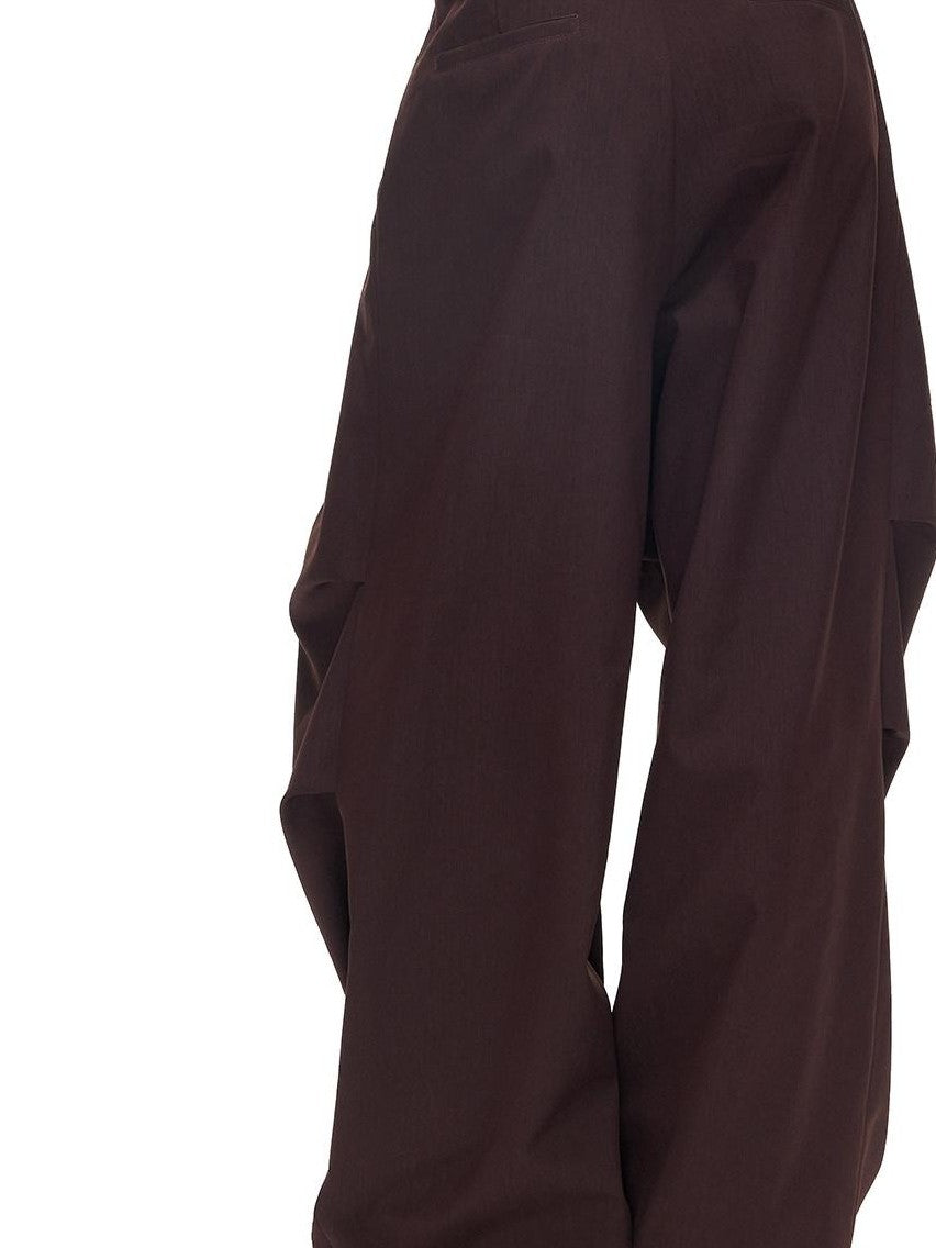 Fanptntox Vintage Dark Purple Pleated Low Waist Women's Polyester Viscose Wide-leg Pants