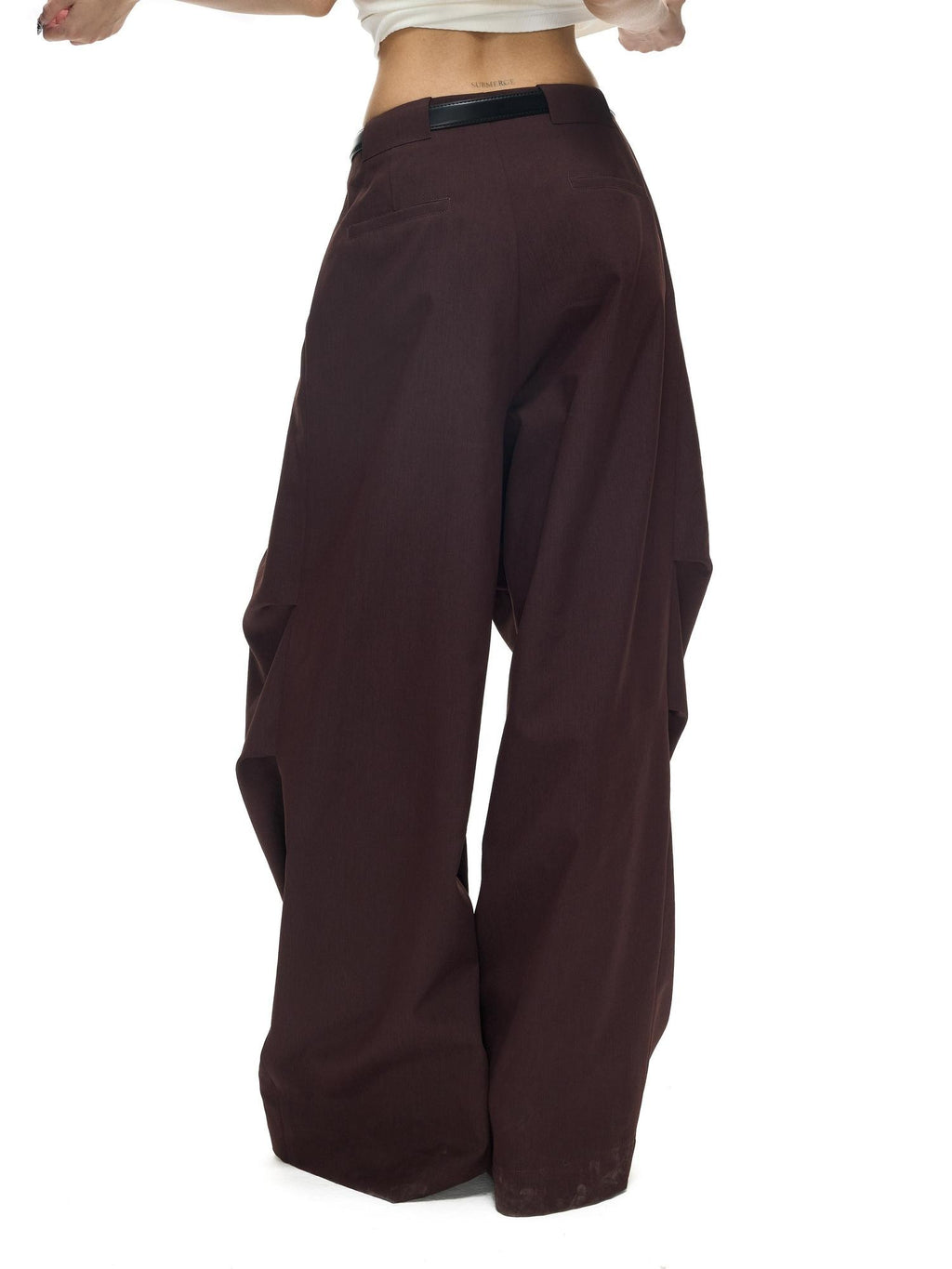 Fanptntox Vintage Dark Purple Pleated Low Waist Women's Polyester Viscose Wide-leg Pants