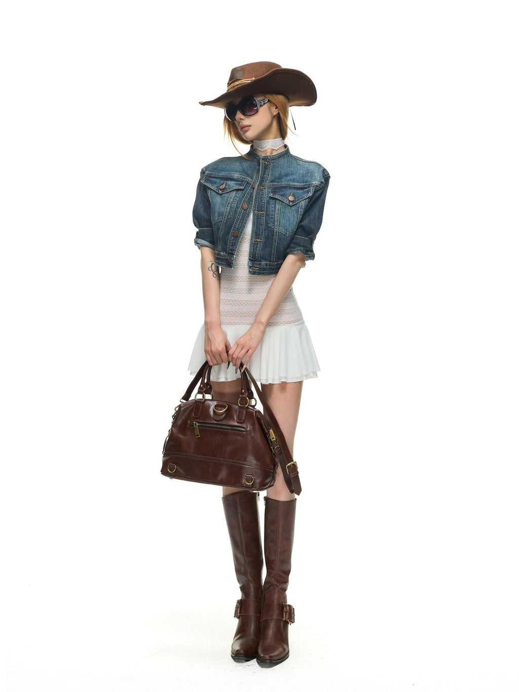 Fanptntox Vintage Distressed Low Waist Bodycon Women's Denim Matching Skirt Sets