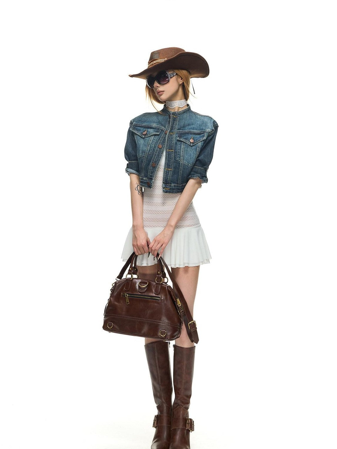 Fanptntox Vintage Distressed Low Waist Bodycon Women's Denim Matching Skirt Sets