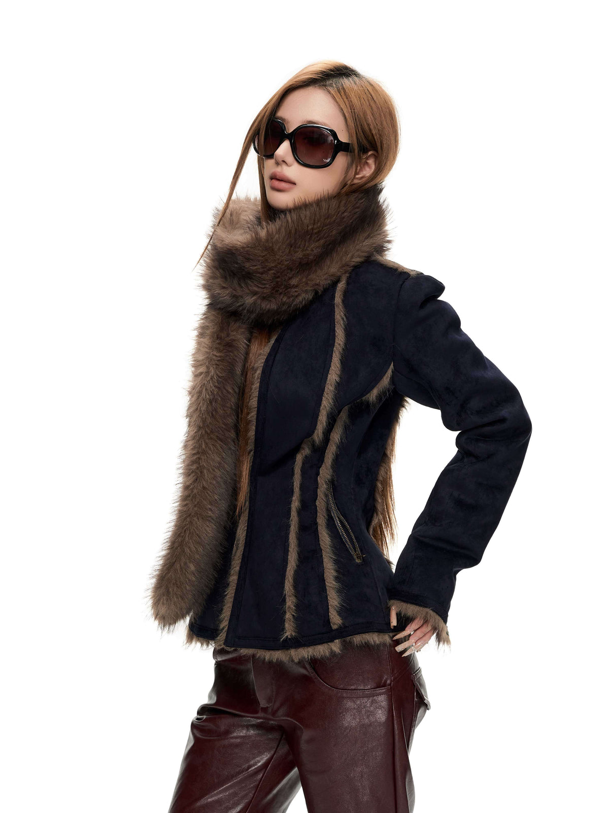 Fanptntox_Vintage_Fuzzy_Spliced_Cinched_Waist_Women's_Polyester_Cropped_Jackets_1089070428332_MISSTT