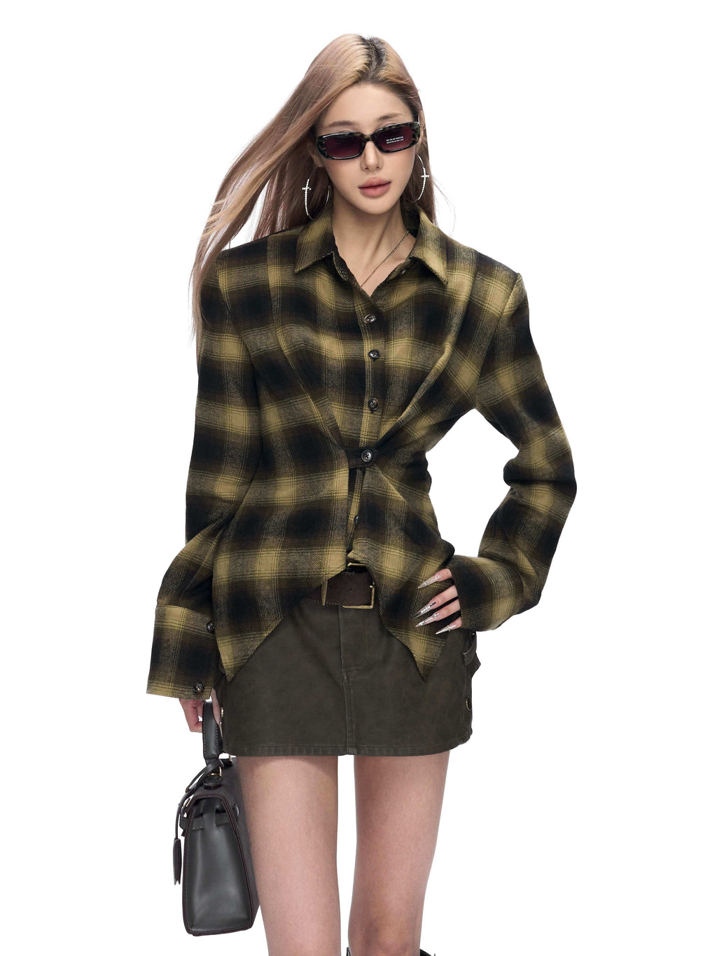 Fanptntox_Vintage_Plaid_Padded_Shoulder_Asymmetrical_Hem_Women's_Cotton_Shirt_Jackets_989023460804_MISSTT