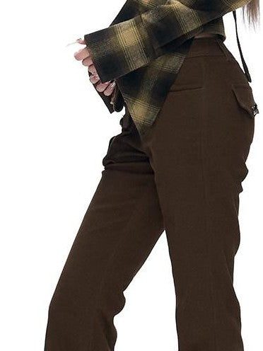 Fanptntox Vintage Plaid Padded Shoulder Asymmetrical Hem Women's Cotton Shirt Jackets
