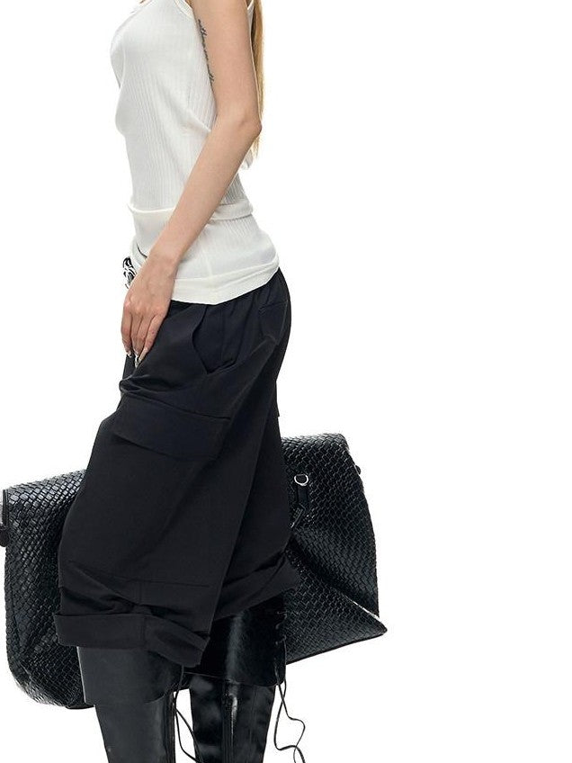 Fanptntox Vintage Pleated Cargo Straight Women's Polyester Bermuda Shorts