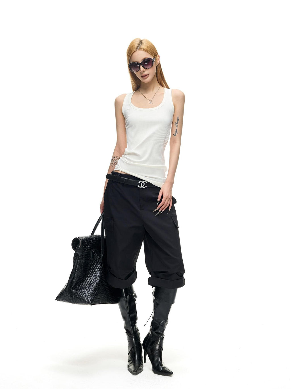 Fanptntox Vintage Pleated Cargo Straight Women's Polyester Bermuda Shorts