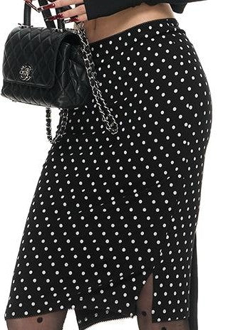 Fanptntox Vintage Polka Dot Low Rise Side Slit Stretch Women's Viscose Bodycon Skirts